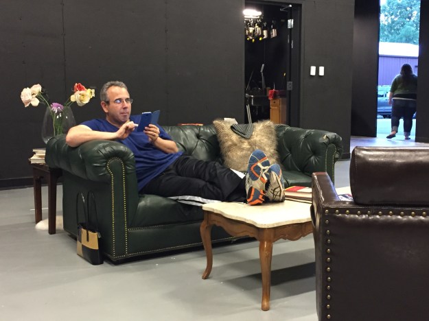 Jay gets comfy on the set during break